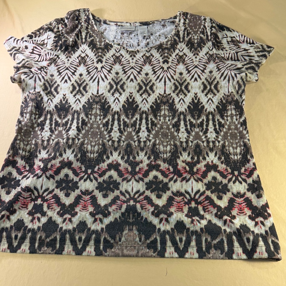 Zenergy by Chico’s short sleeve top multicolored brown neck stretch size 3